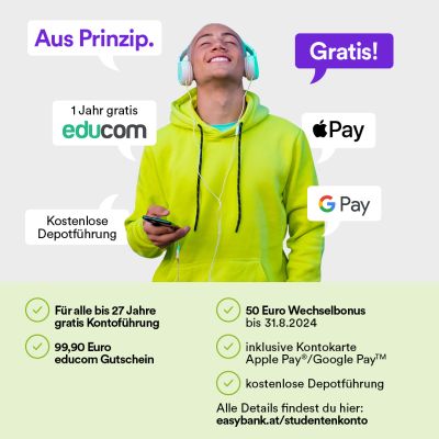 99,90€ educom Gutschein zum gratis easybank Studentenkonto